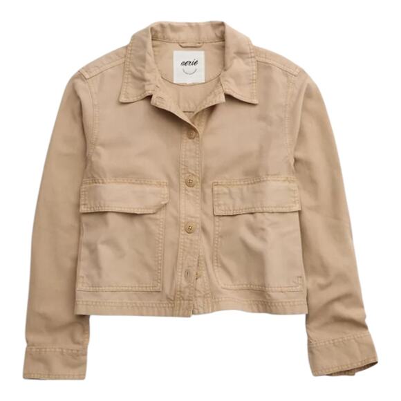Aerie Womens size XL Canvas Button Up Lifestyle Academia Cropped Chore Jacket - Picture 1 of 9